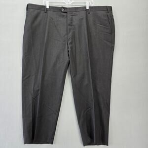 Pronto Uomo Platinum Black Wool Pants Flat Front Trousers Men Size 48 Zip Slacks